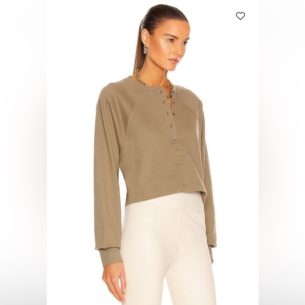 Marissa Webb So Uptight Fine French Terry Plunge Henley Sweatshirt